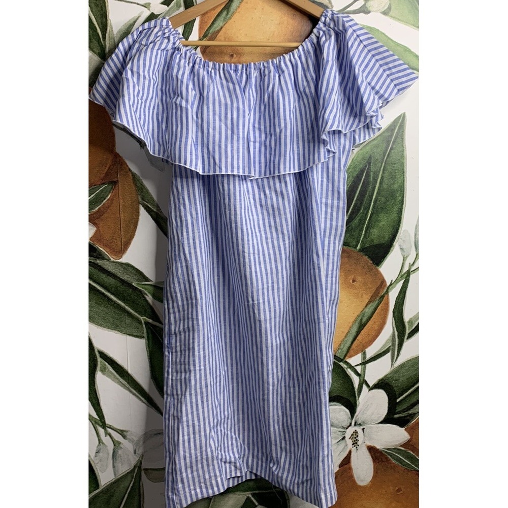 NEW Sagimar Medium Dress  Off Shoulder Striped Blue Linen Dress Made In Italy